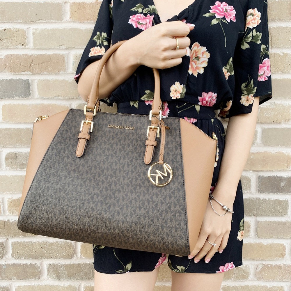 Gaby’sBags👜💕-NWT Michael Kors Satchel Brown MK - Picture 2 of 6